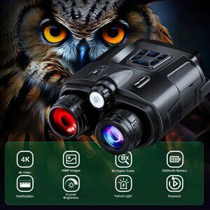 4K Ultra HD Digital Night Vision Binoculars - 8x Magnification, 3-inch Display.